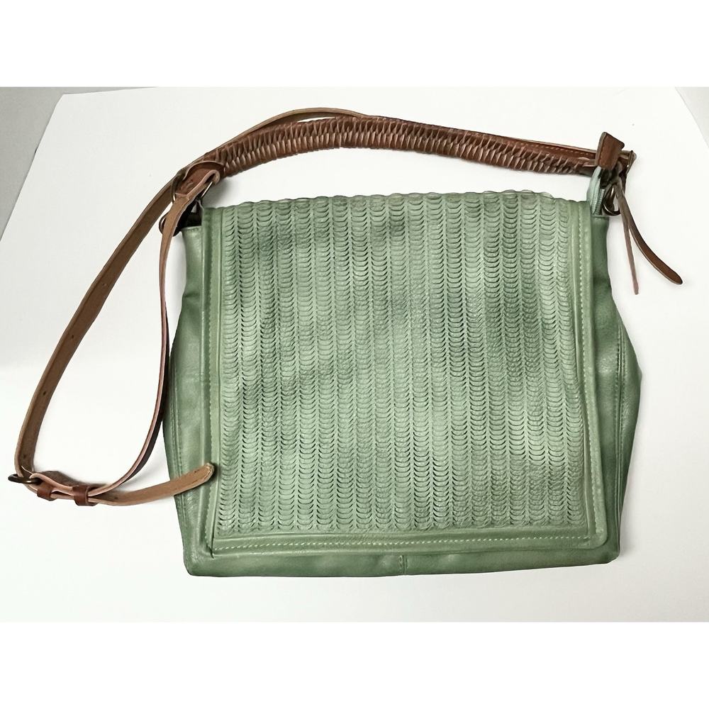 Moda Luxe Green Messenger Bag Sage 12x14 Woven Faux Leather Crossbody New No Tag